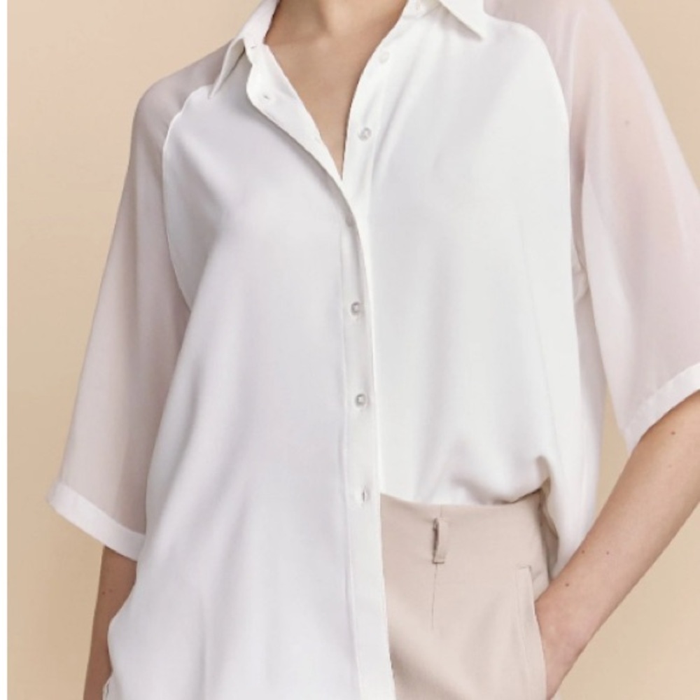 Tristan White Mixed Fabric Button Down Shirt